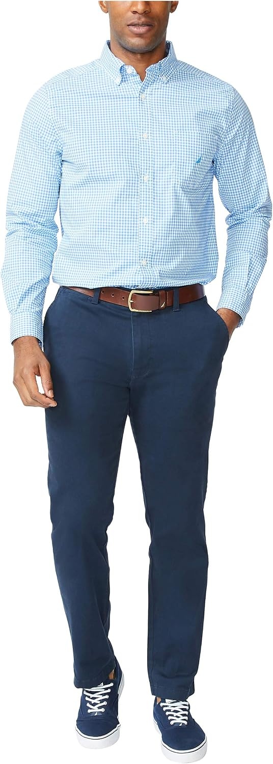 image:imageNautica Mens Classic Fit Stretch Solid Long Sleeve Button Down ShirtLight French Blue