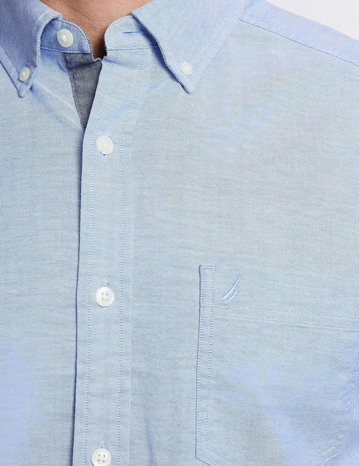 image:imageNautica Mens Classic Fit Stretch Solid Long Sleeve Button Down ShirtLight French Blue W83603