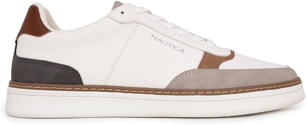image:imageNautica Mens Classic LaceUp Low Top Fashion Sneaker Loafer Stylish and Comfortable Casual ShoeWhite Grey Tanhoyt