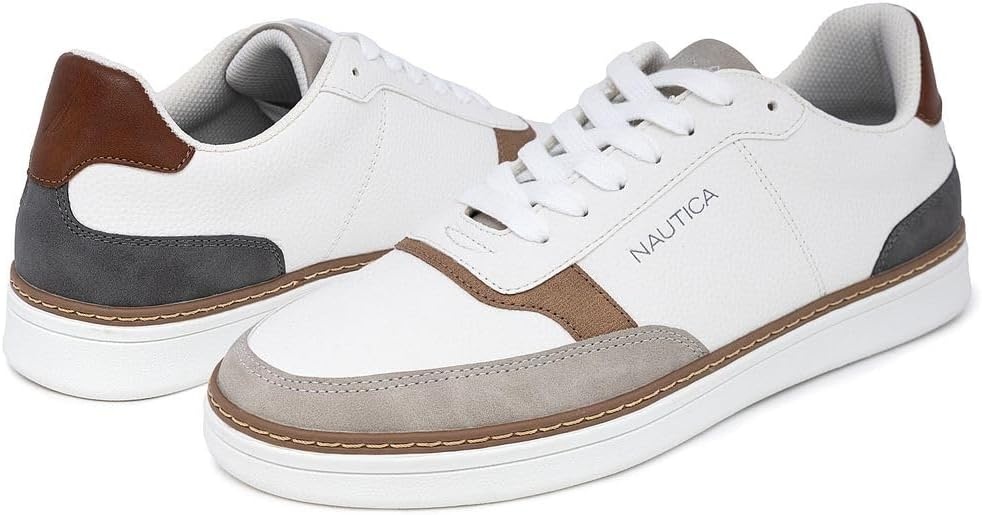 image:imageNautica Mens Classic LaceUp Low Top Fashion Sneaker Loafer Stylish and Comfortable Casual ShoeWhite Grey Tanhoyt