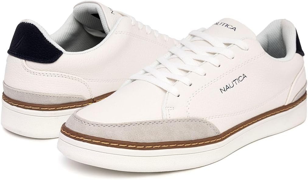image:imageNautica Mens Classic LaceUp Low Top Fashion Sneaker Loafer Stylish and Comfortable Casual ShoeWhite Greyjaro