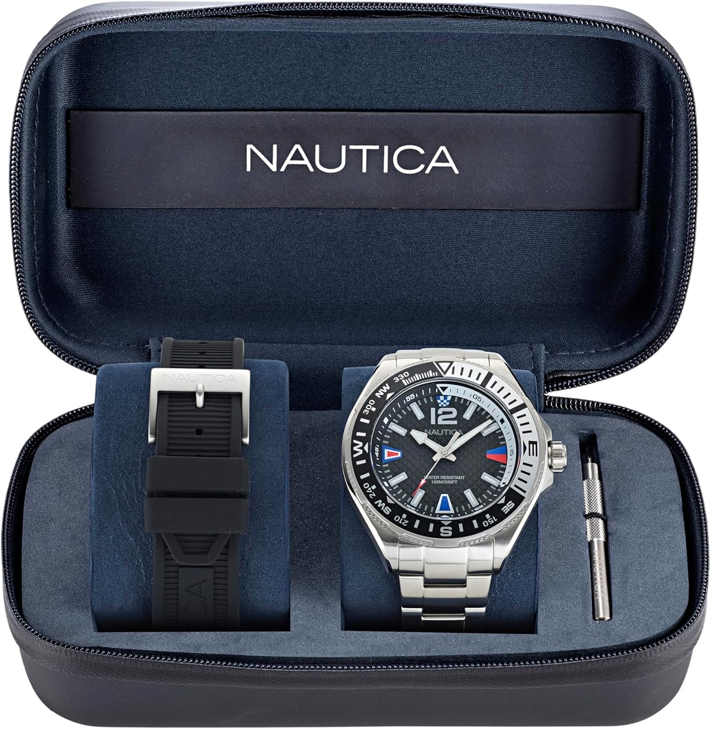 image:imageNautica Mens Clearwater Beach WatchBlack SiliconeBlackSilver