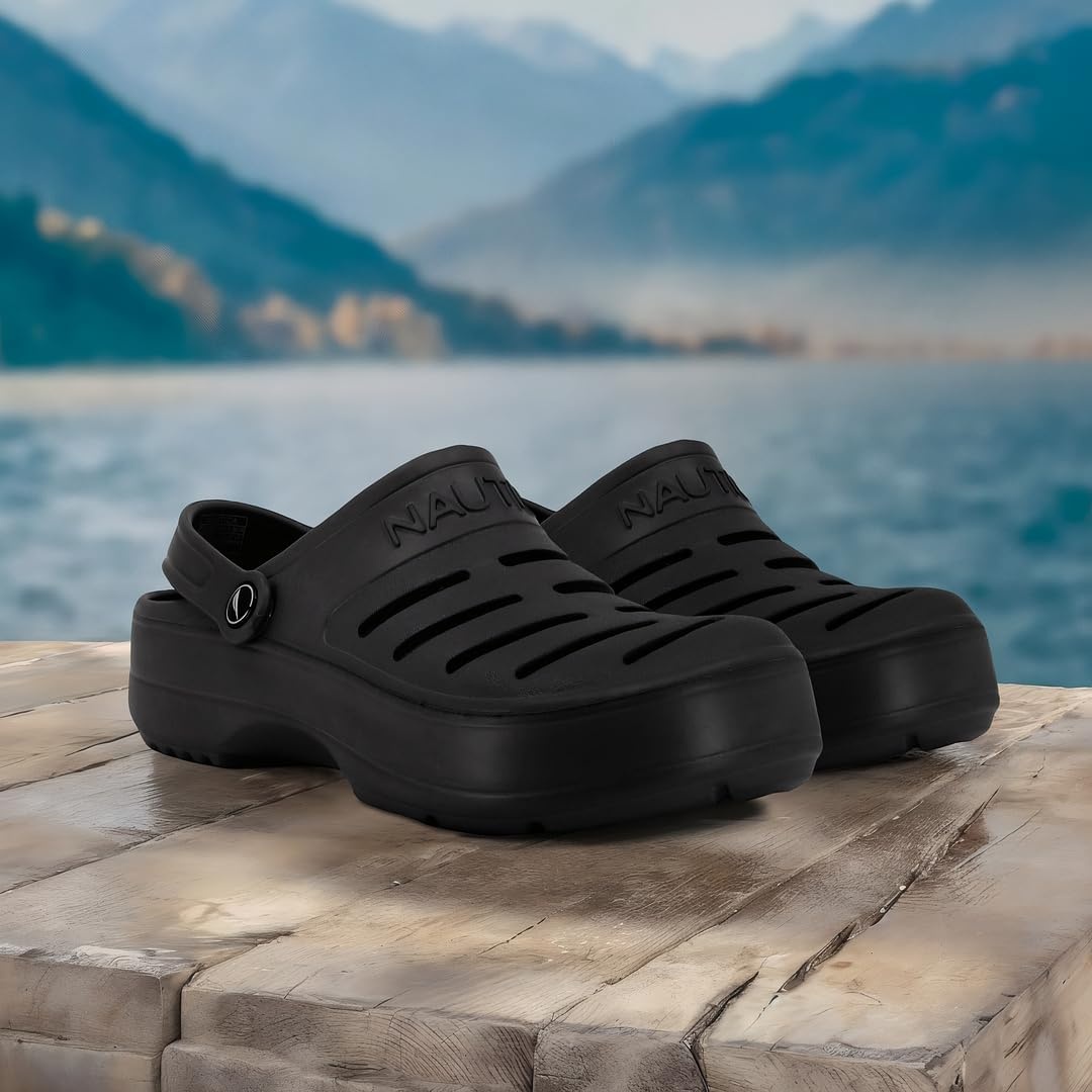 image:imageNautica Mens Clogs Athletic Sports Sandal SlipOn with Adjustable Back Strap Water ShoesFuzzy Slippers River EdgeBlack River Edge