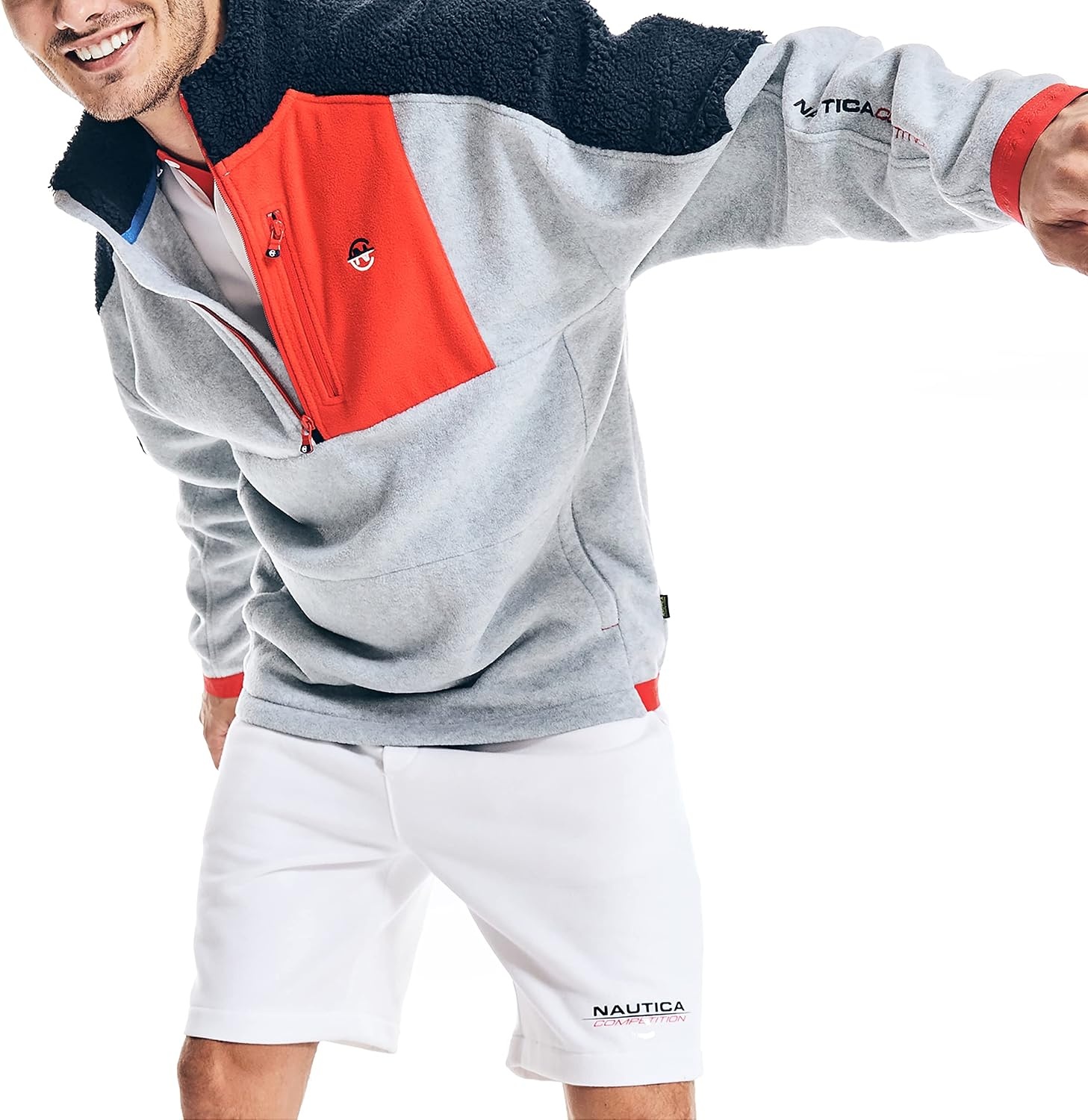 image:imageNautica Mens Competition Sustainably Crafted Quarterzip Mixedmedia PulloverGrey Heather