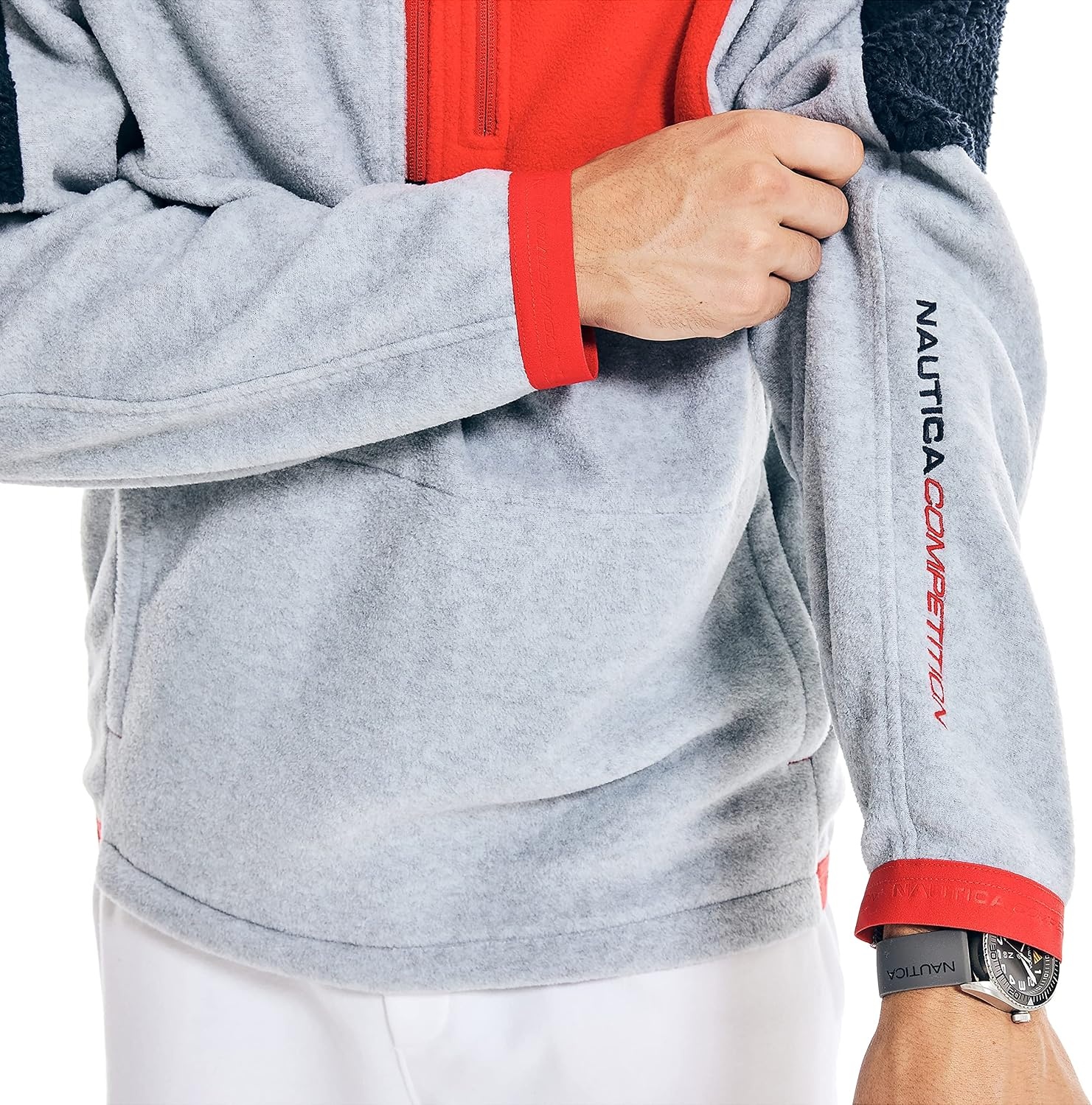 image:imageNautica Mens Competition Sustainably Crafted Quarterzip Mixedmedia PulloverGrey Heather