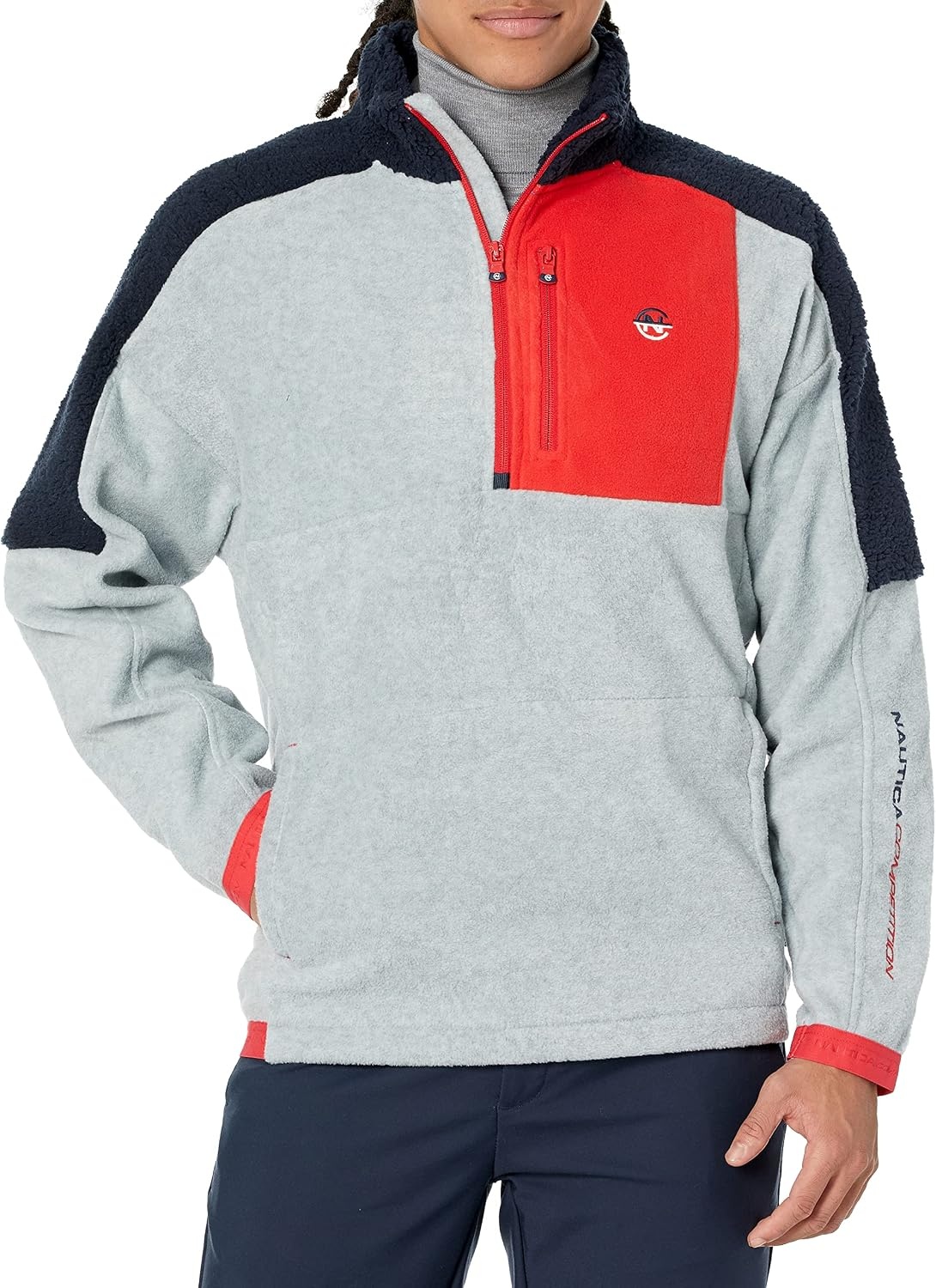 image:imageNautica Mens Competition Sustainably Crafted Quarterzip Mixedmedia PulloverGrey Heather