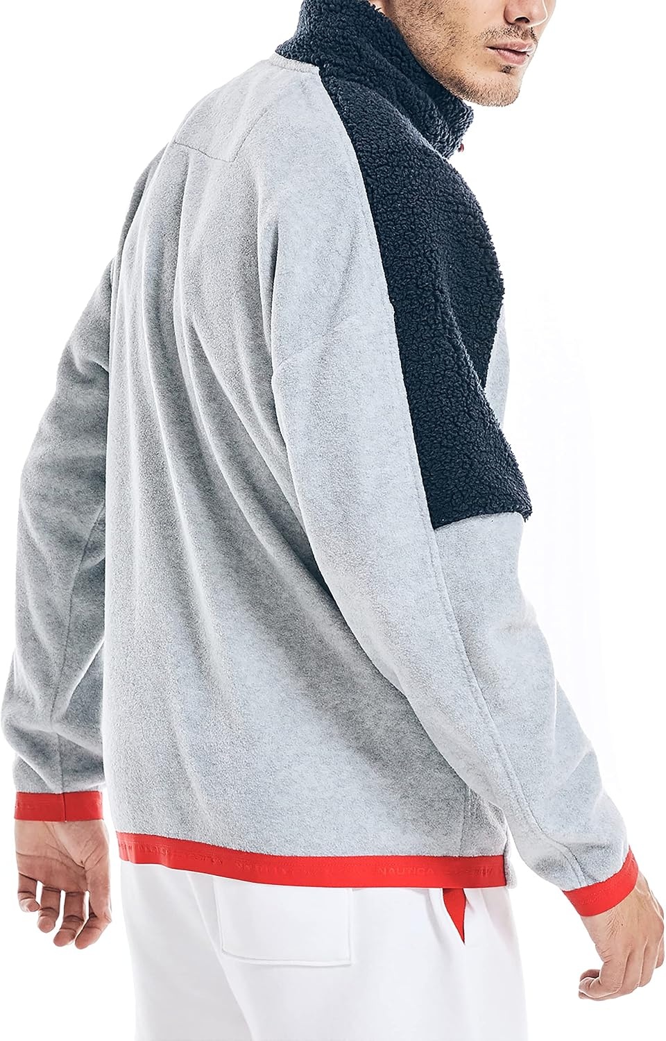 image:imageNautica Mens Competition Sustainably Crafted Quarterzip Mixedmedia PulloverGrey Heather