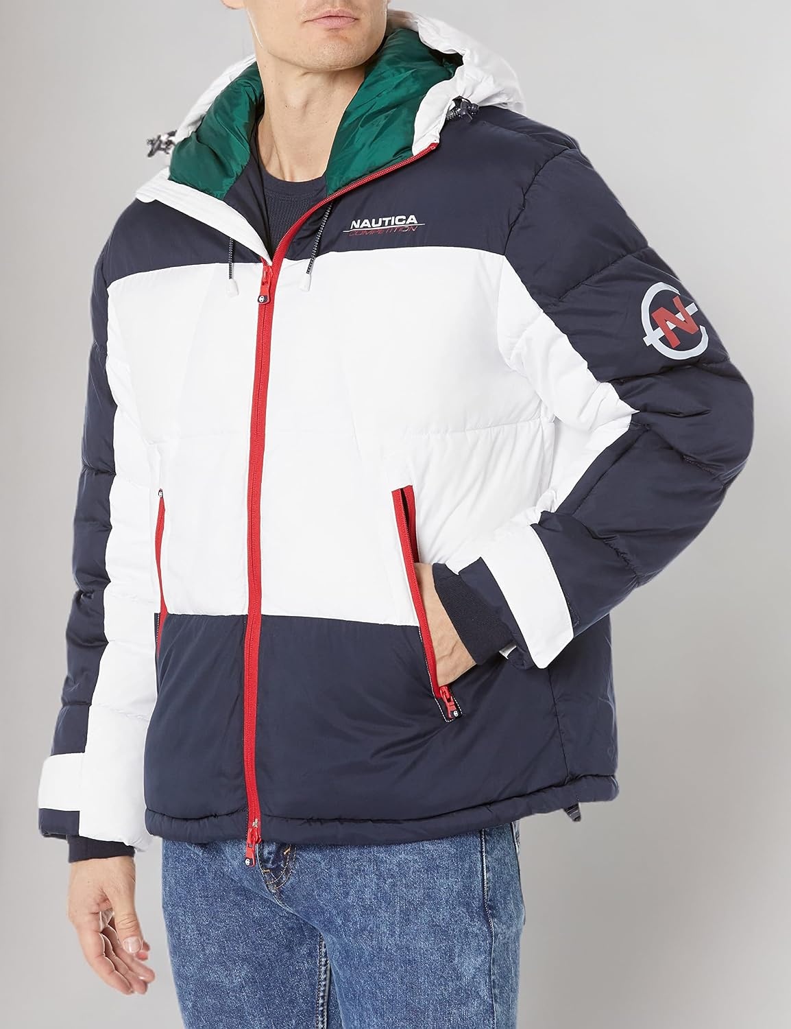 image:imageNautica Mens Competition Sustainably Crafted Tempasphere Colorblock ParkaNavy