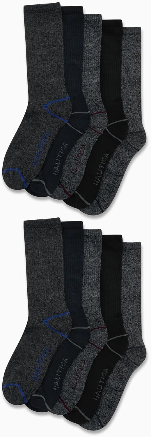 image:imageNautica Mens Crew Socks 10 Pack Breathable Moisture Wicking Cushioned Athletic Work and Dress Socks for Men Sizes 6125BlackGray