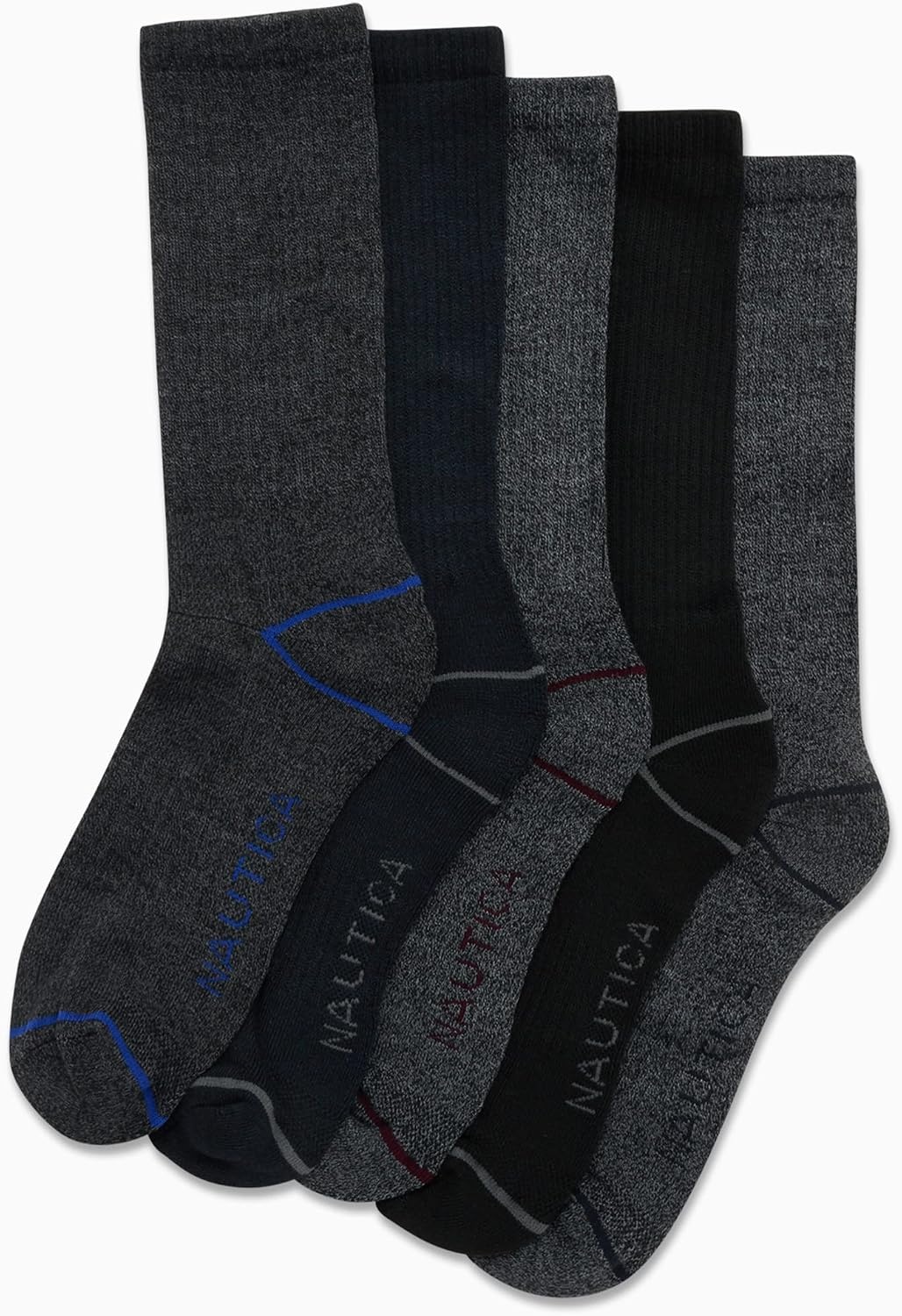 image:imageNautica Mens Crew Socks 5 Pack Breathable Moisture Wicking Cushioned Athletic Work and Dress Socks for Men Sizes 6125BlackGray