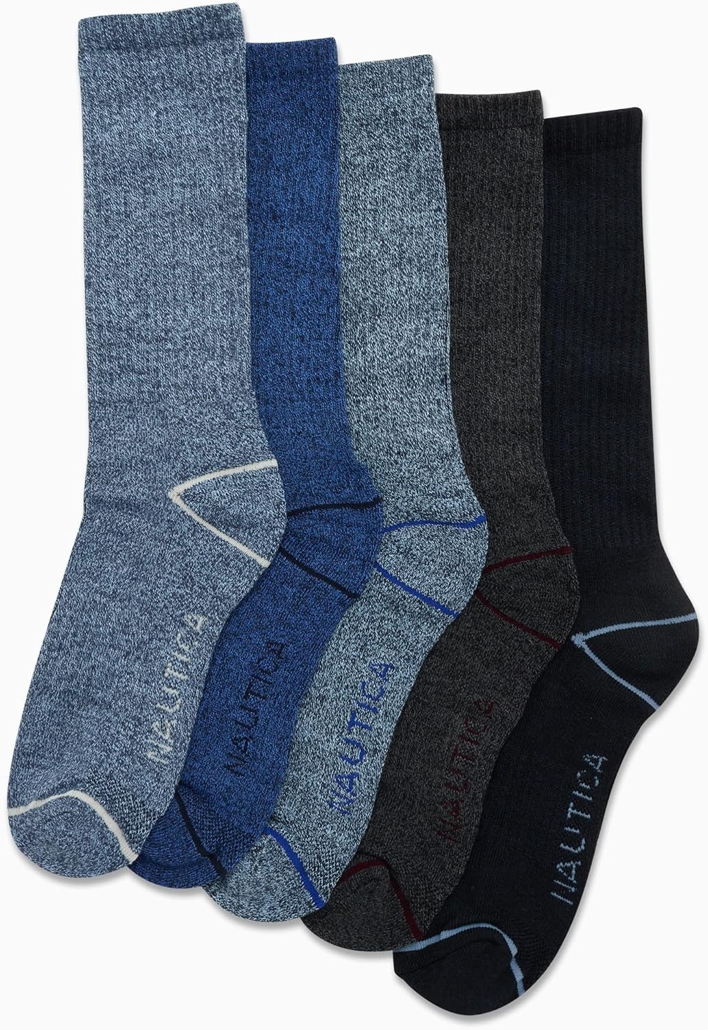 image:imageNautica Mens Crew Socks 5 Pack Breathable Moisture Wicking Cushioned Athletic Work and Dress Socks for Men Sizes 6125Blue Assorted