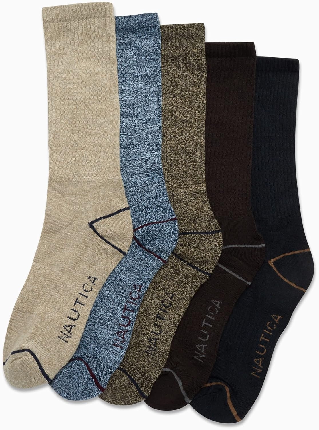 image:imageNautica Mens Crew Socks 5 Pack Breathable Moisture Wicking Cushioned Athletic Work and Dress Socks for Men Sizes 6125BrownKhaki