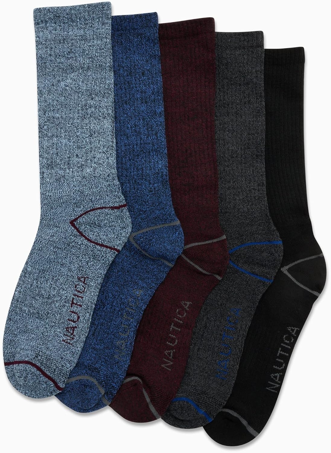 image:imageNautica Mens Crew Socks 5 Pack Breathable Moisture Wicking Cushioned Athletic Work and Dress Socks for Men Sizes 6125Multi
