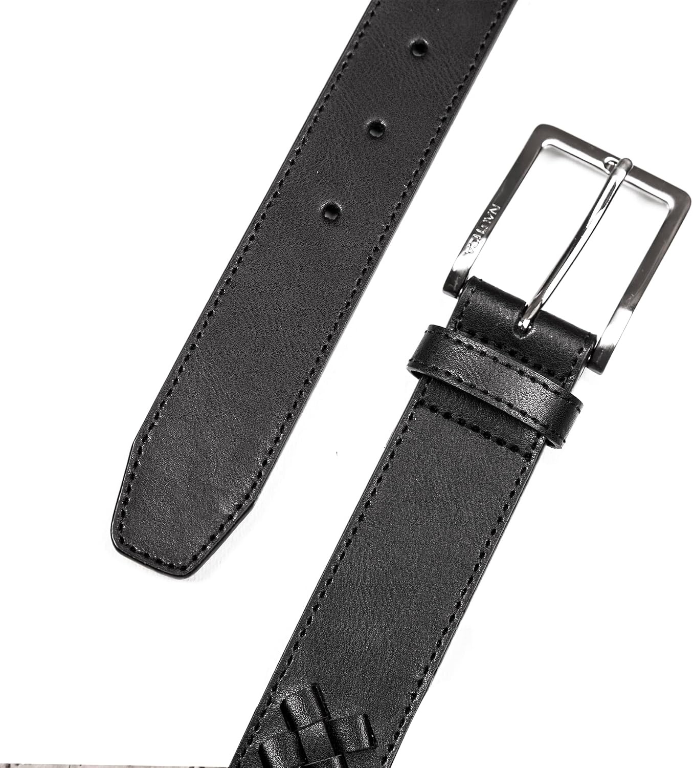image:imageNautica Mens Dress Leather Belt for Suits and Pants Classic Business Fashion Adjustable Metal BuckleCenter Woven Black
