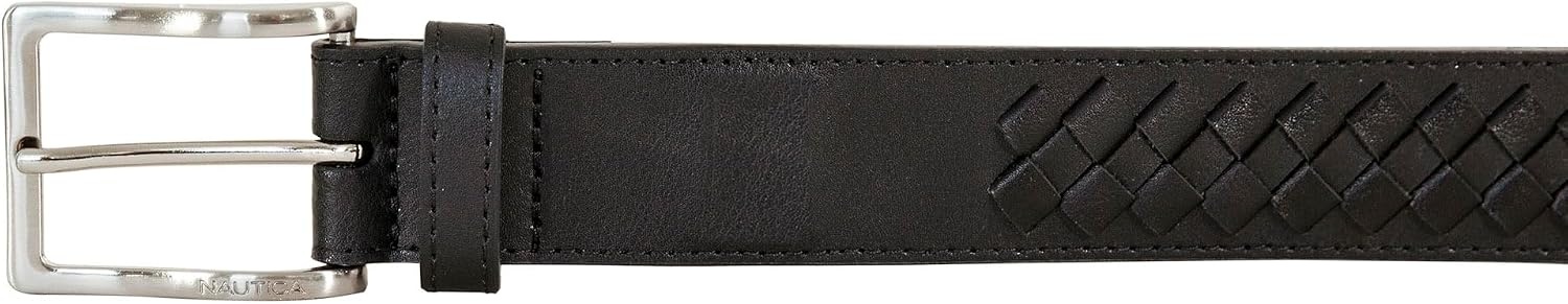 image:imageNautica Mens Dress Leather Belt for Suits and Pants Classic Business Fashion Adjustable Metal BuckleCenter Woven Black