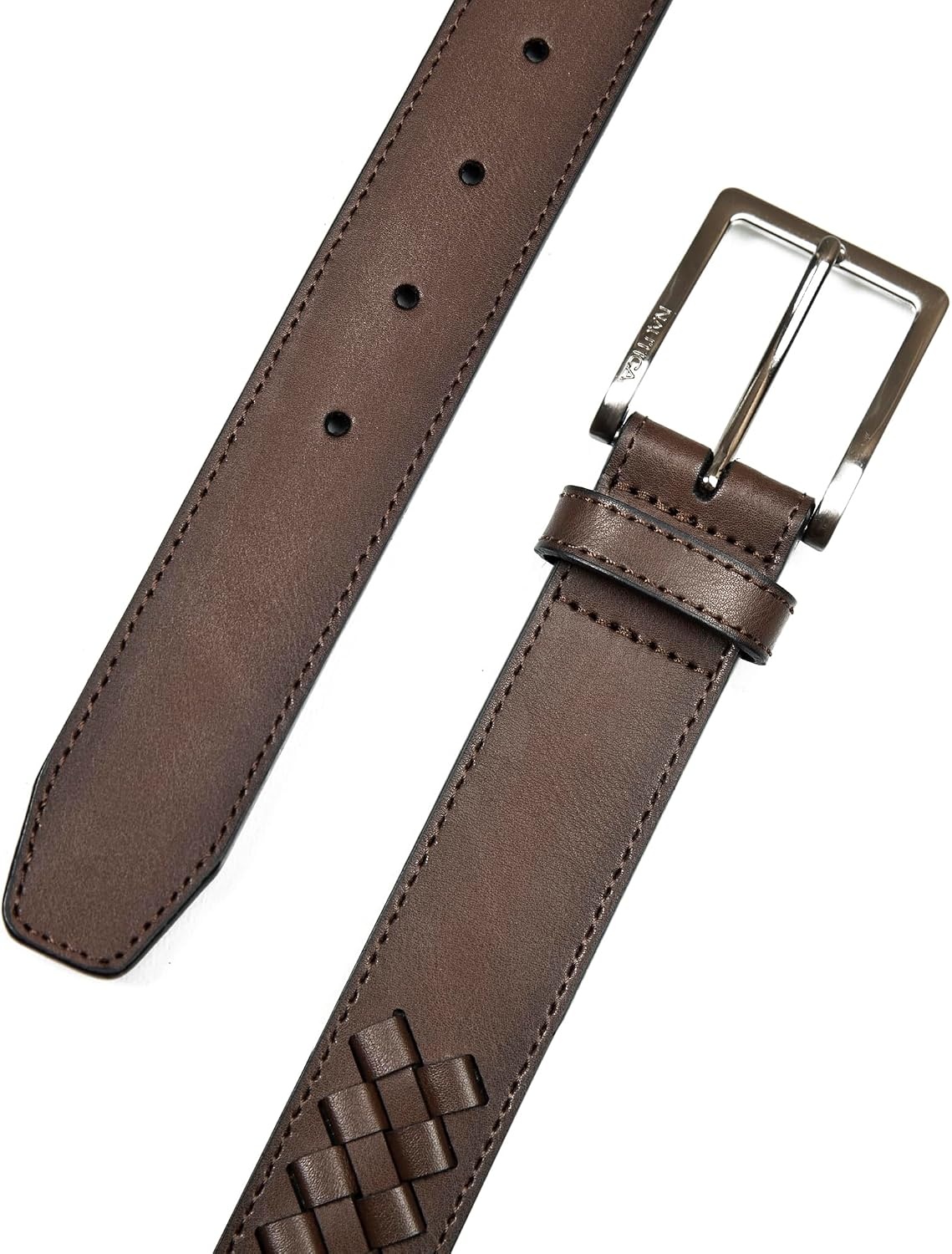image:imageNautica Mens Dress Leather Belt for Suits and Pants Classic Business Fashion Adjustable Metal BuckleCenter Woven Brown