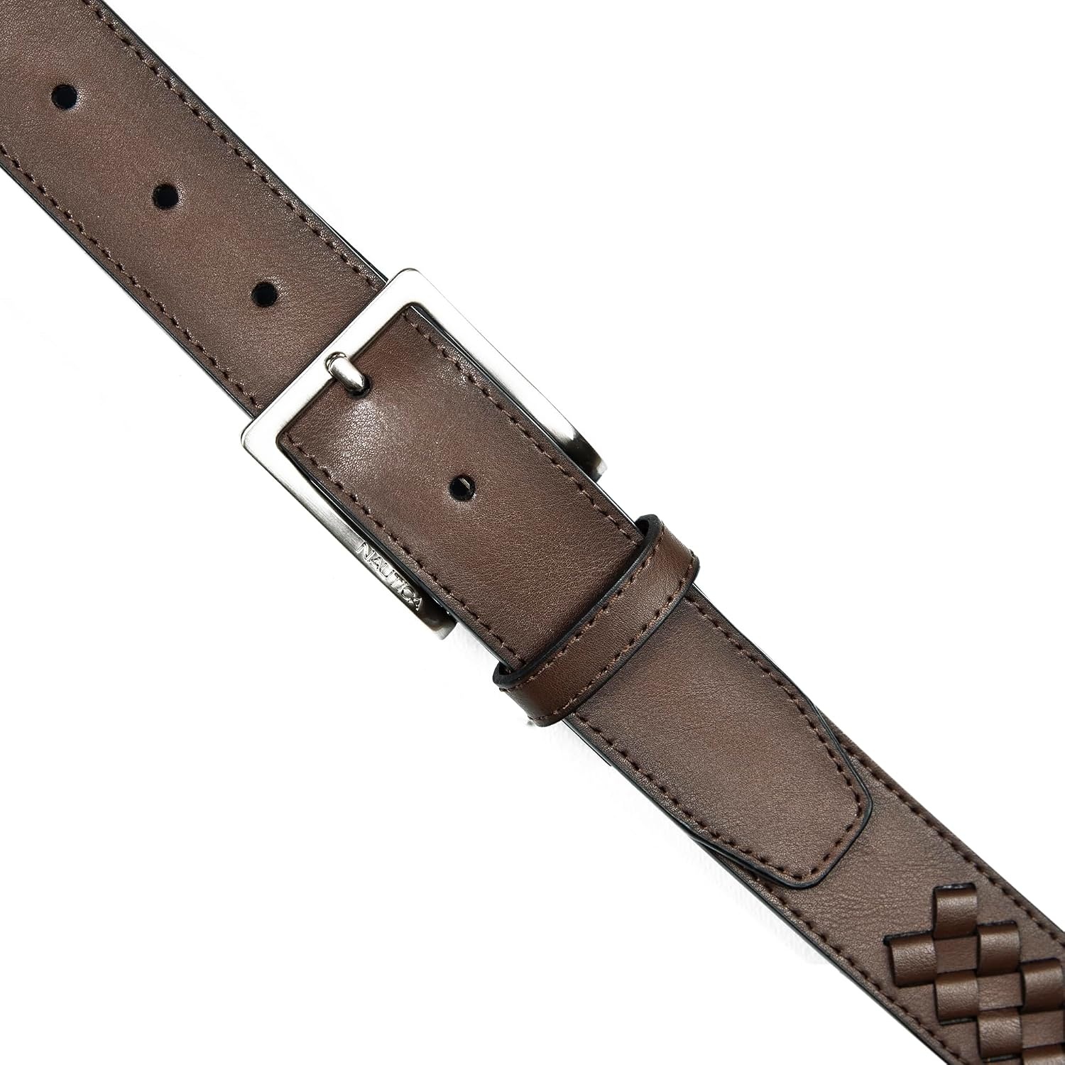 image:imageNautica Mens Dress Leather Belt for Suits and Pants Classic Business Fashion Adjustable Metal BuckleCenter Woven Brown
