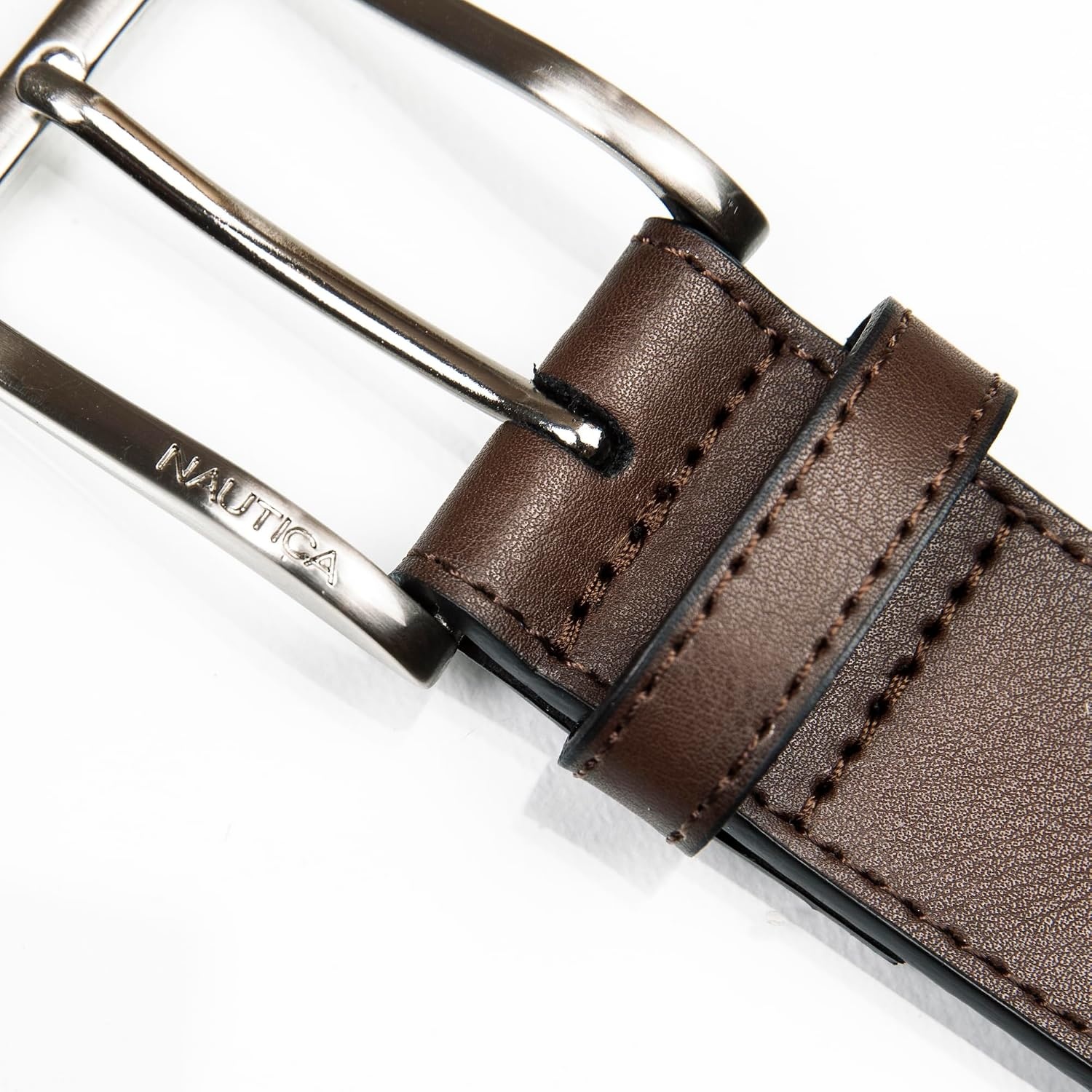 image:imageNautica Mens Dress Leather Belt for Suits and Pants Classic Business Fashion Adjustable Metal BuckleCenter Woven Brown