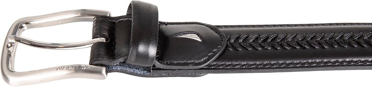 image:imageNautica Mens Dress Leather Belt for Suits and Pants Classic Business Fashion Adjustable Metal BuckleLeather Laced Black