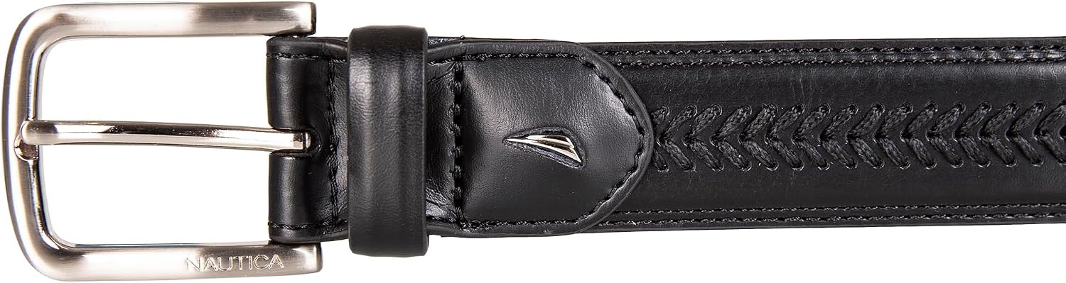 image:imageNautica Mens Dress Leather Belt for Suits and Pants Classic Business Fashion Adjustable Metal BuckleLeather Laced Black