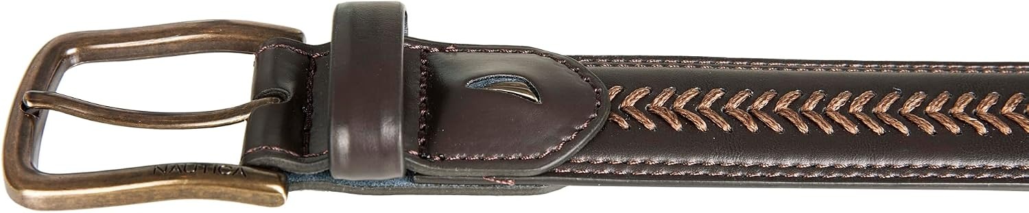 image:imageNautica Mens Dress Leather Belt for Suits and Pants Classic Business Fashion Adjustable Metal BuckleLeather Laced Brown