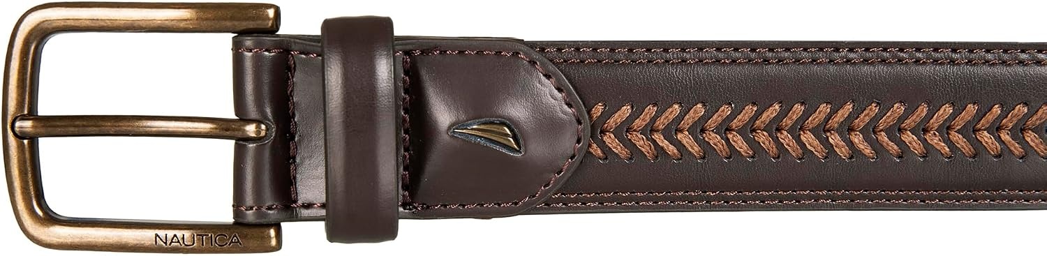 image:imageNautica Mens Dress Leather Belt for Suits and Pants Classic Business Fashion Adjustable Metal BuckleLeather Laced Brown