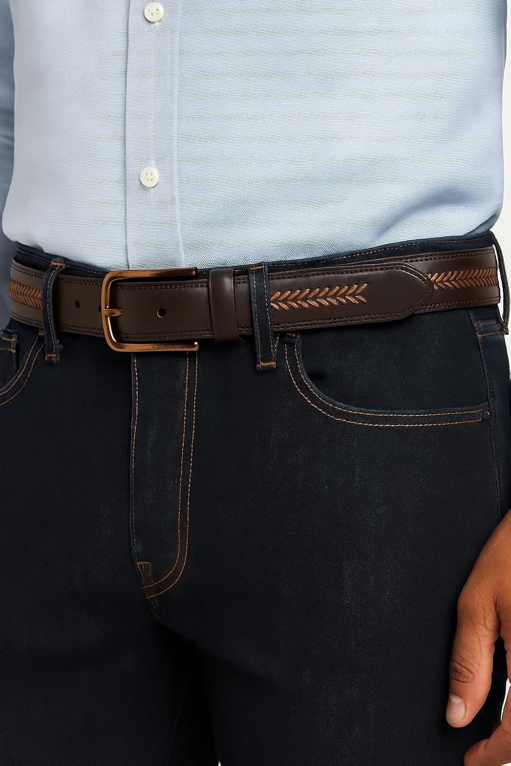 image:imageNautica Mens Dress Leather Belt for Suits and Pants Classic Business Fashion Adjustable Metal BuckleLeather Laced Brown