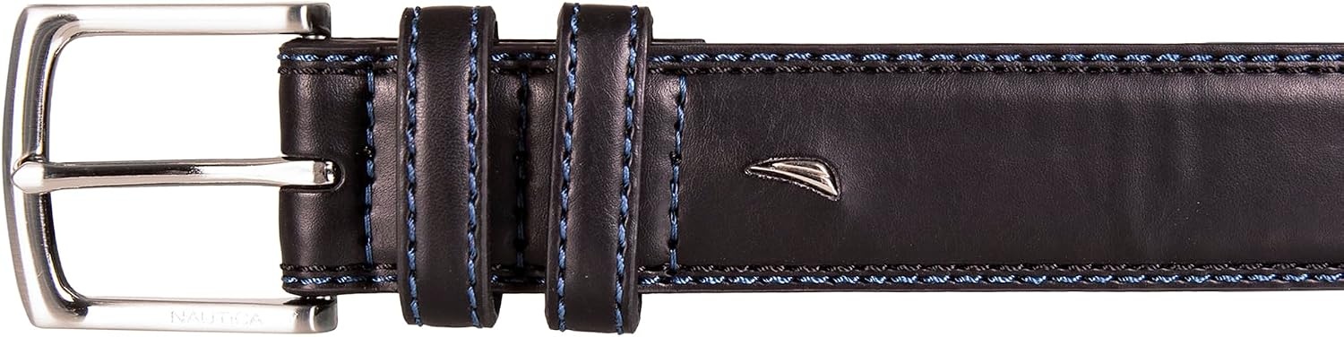 image:imageNautica Mens Dress Leather Belt for Suits and Pants Classic Business Fashion Adjustable Metal BuckleLogo Inlay Double Keeper Black