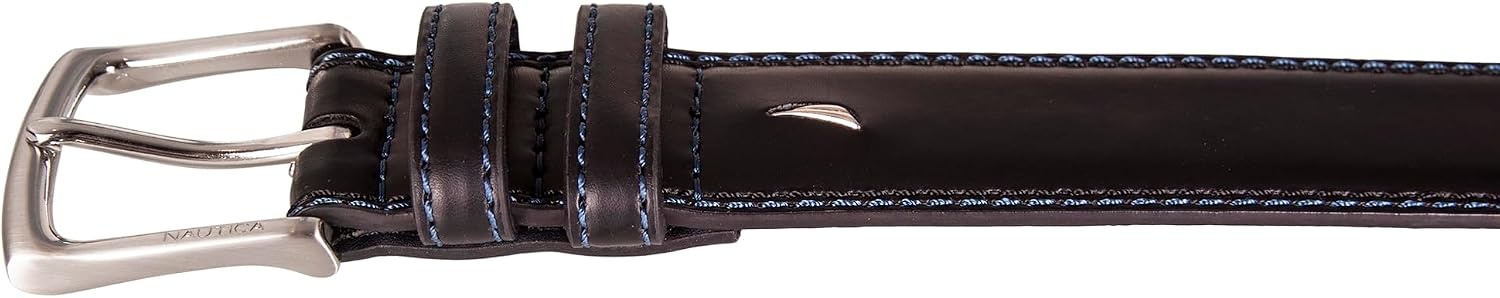 image:imageNautica Mens Dress Leather Belt for Suits and Pants Classic Business Fashion Adjustable Metal BuckleLogo Inlay Double Keeper Black