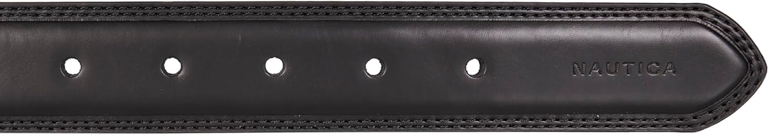 image:imageNautica Mens Dress Leather Belt for Suits and Pants Classic Business Fashion Adjustable Metal BuckleLogo Inlay Double Stitch Black