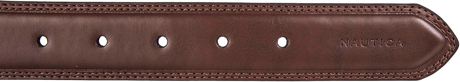 image:imageNautica Mens Dress Leather Belt for Suits and Pants Classic Business Fashion Adjustable Metal BuckleLogo Inlay Double Stitch Brown