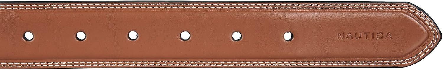 image:imageNautica Mens Dress Leather Belt for Suits and Pants Classic Business Fashion Adjustable Metal BuckleLogo Inlay Double Stitch Cognac