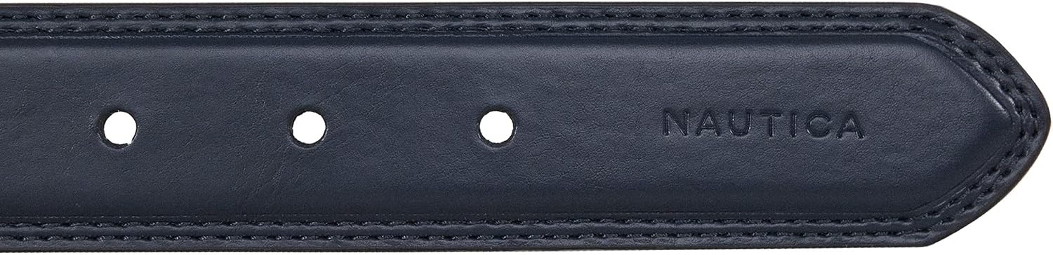 image:imageNautica Mens Dress Leather Belt for Suits and Pants Classic Business Fashion Adjustable Metal BuckleLogo Inlay Double Stitch Navy
