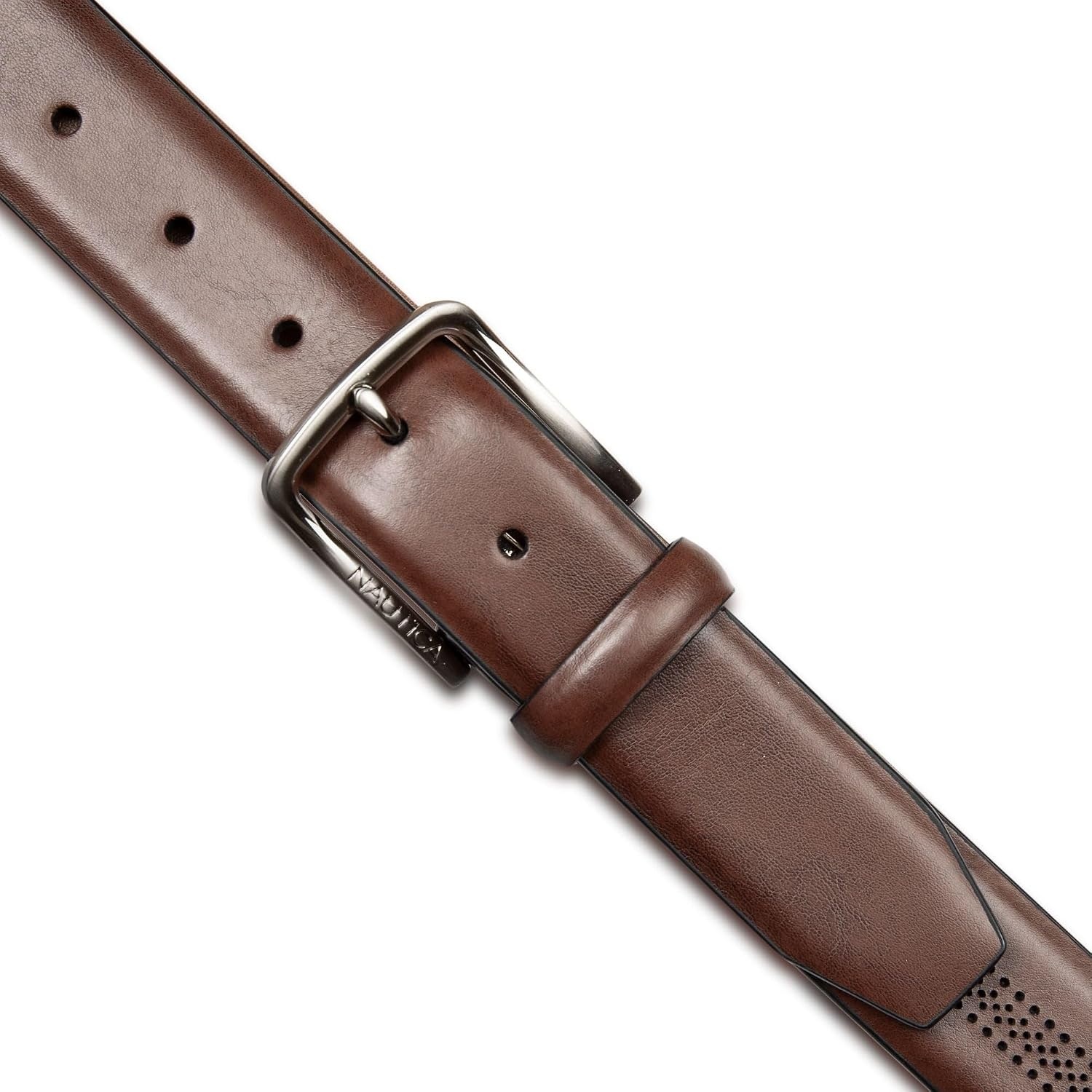image:imageNautica Mens Dress Leather Belt for Suits and Pants Classic Business Fashion Adjustable Metal BucklePerforated Brown