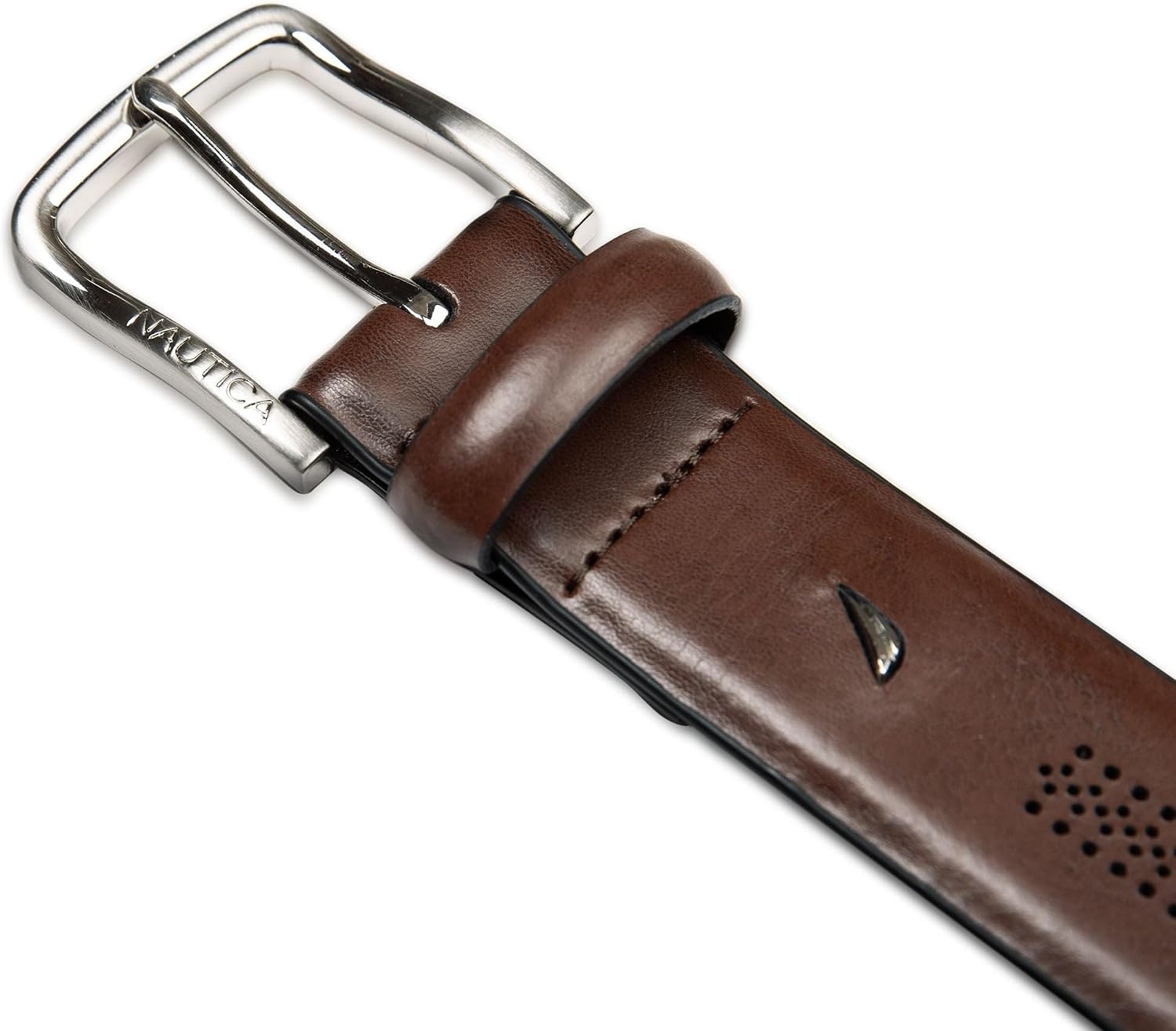 image:imageNautica Mens Dress Leather Belt for Suits and Pants Classic Business Fashion Adjustable Metal BucklePerforated Brown