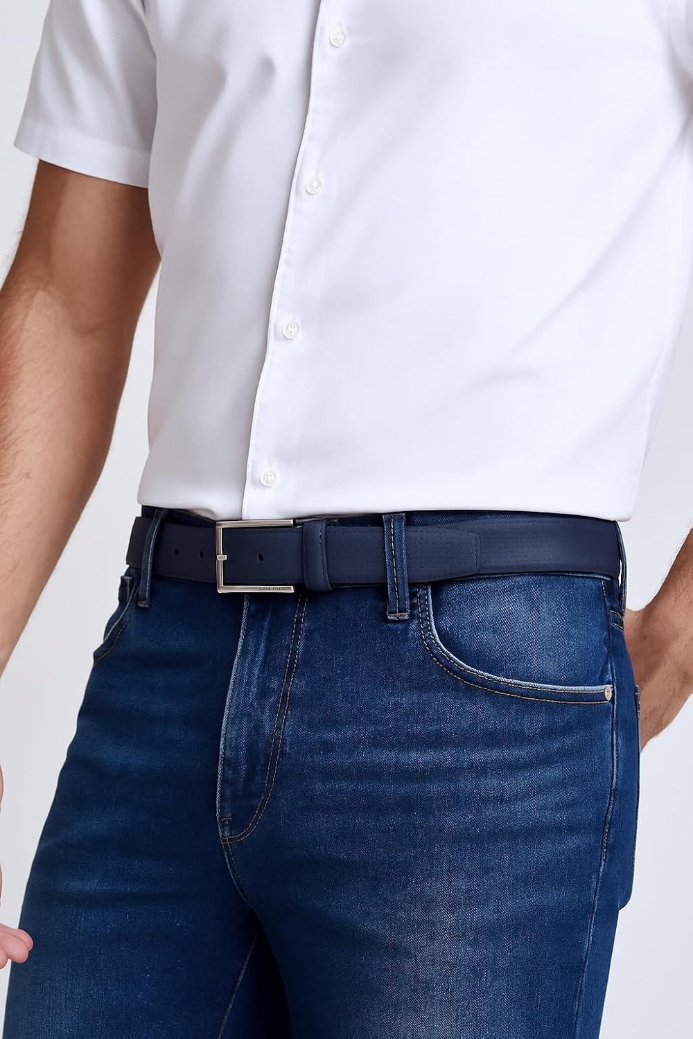 image:imageNautica Mens Dress Leather Belt for Suits and Pants Classic Business Fashion Adjustable Metal BucklePerforated Dress Navy