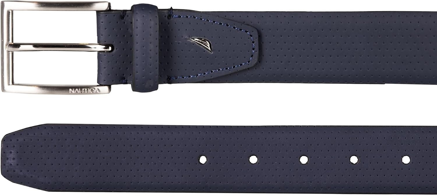 image:imageNautica Mens Dress Leather Belt for Suits and Pants Classic Business Fashion Adjustable Metal BucklePerforated Dress Navy