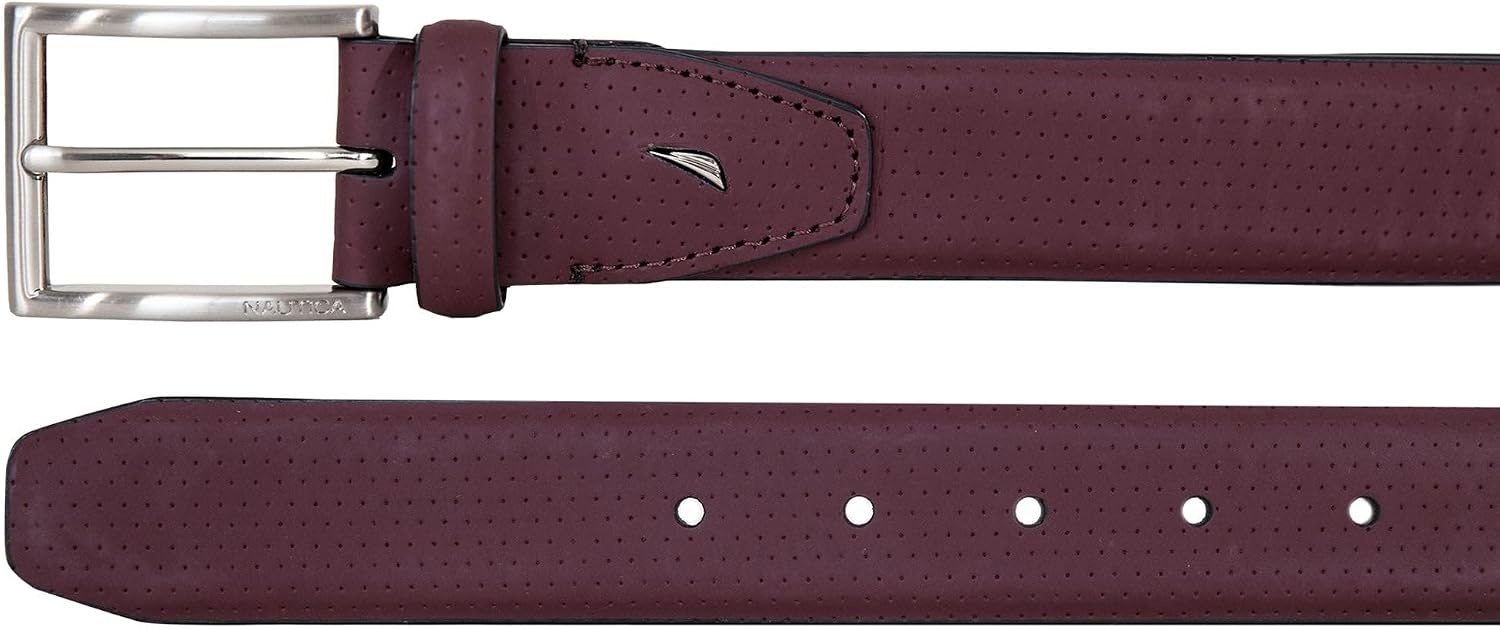 image:imageNautica Mens Dress Leather Belt for Suits and Pants Classic Business Fashion Adjustable Metal BucklePerforated Dress Zinfandel