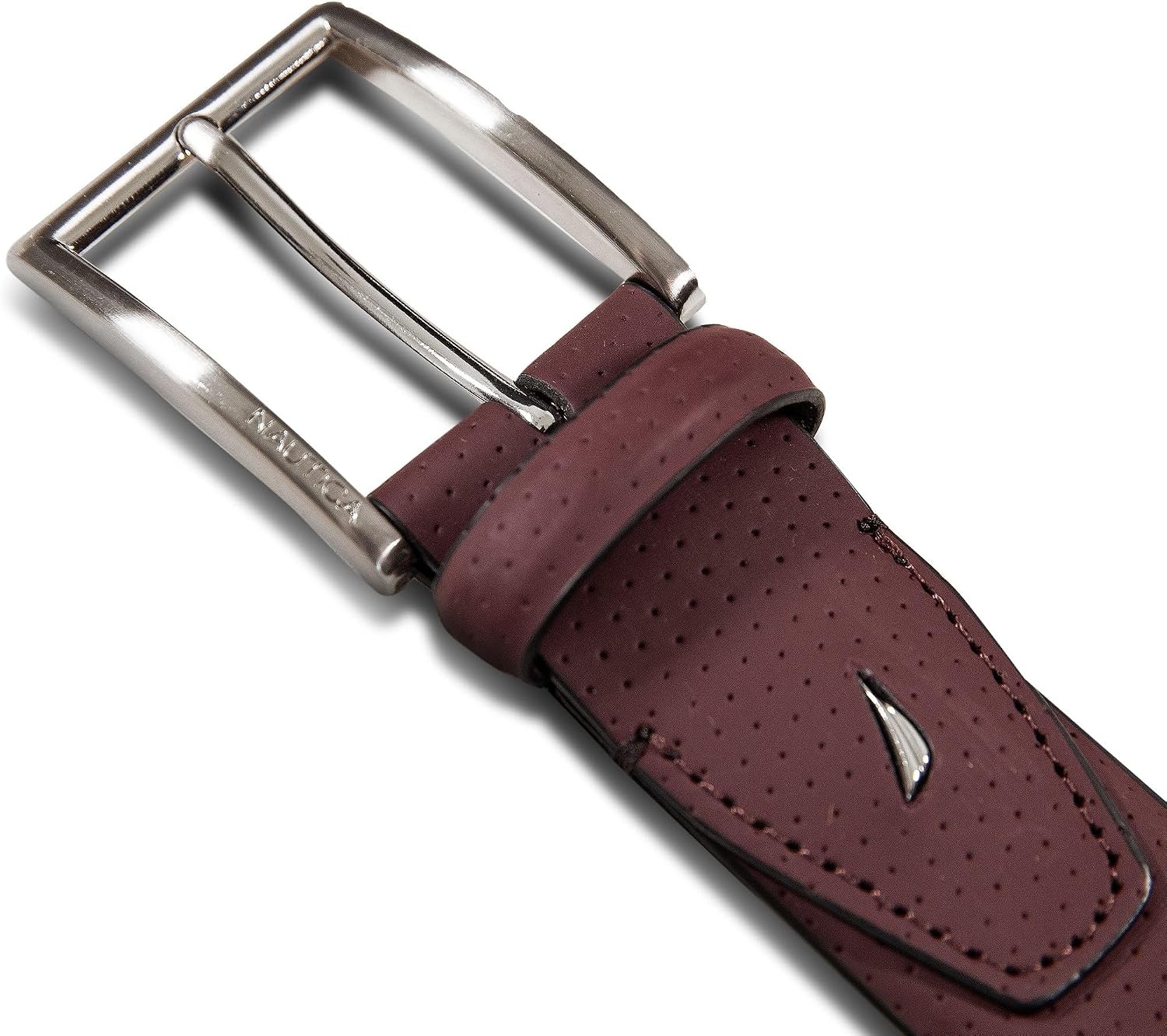 image:imageNautica Mens Dress Leather Belt for Suits and Pants Classic Business Fashion Adjustable Metal BucklePerforated Dress Zinfandel