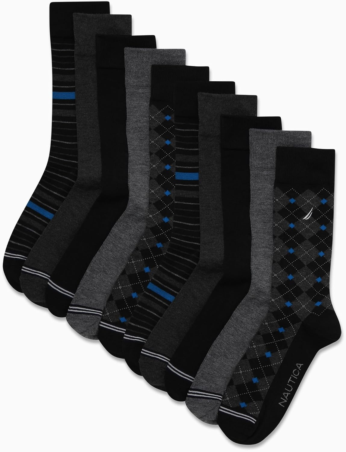 image:imageNautica Mens Dress Socks 10 Pack Breathable Stretch Crew Socks for Men for Work Business and Formal Wear Sizes 6125Black Multi