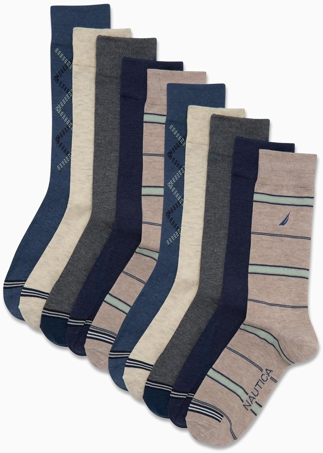 image:imageNautica Mens Dress Socks 10 Pack Breathable Stretch Crew Socks for Men for Work Business and Formal Wear Sizes 6125BlueTan