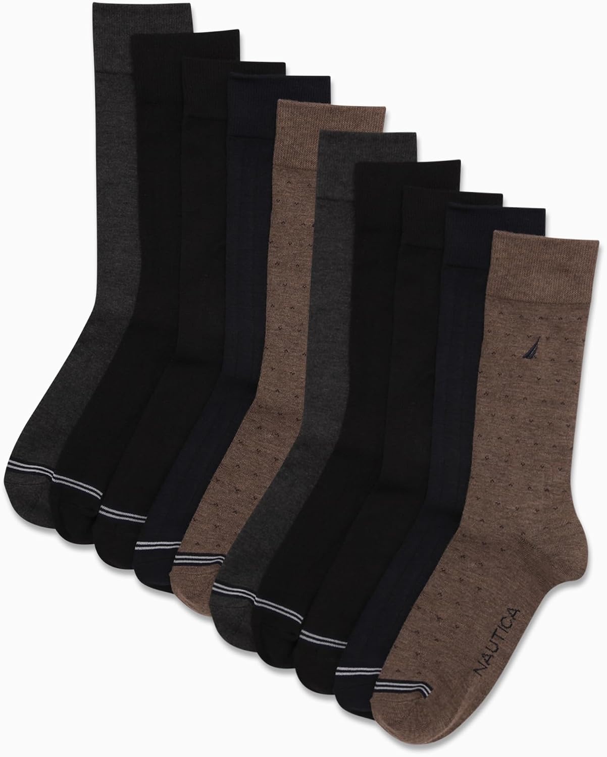image:imageNautica Mens Dress Socks 10 Pack Breathable Stretch Crew Socks for Men for Work Business and Formal Wear Sizes 6125Brown Multi