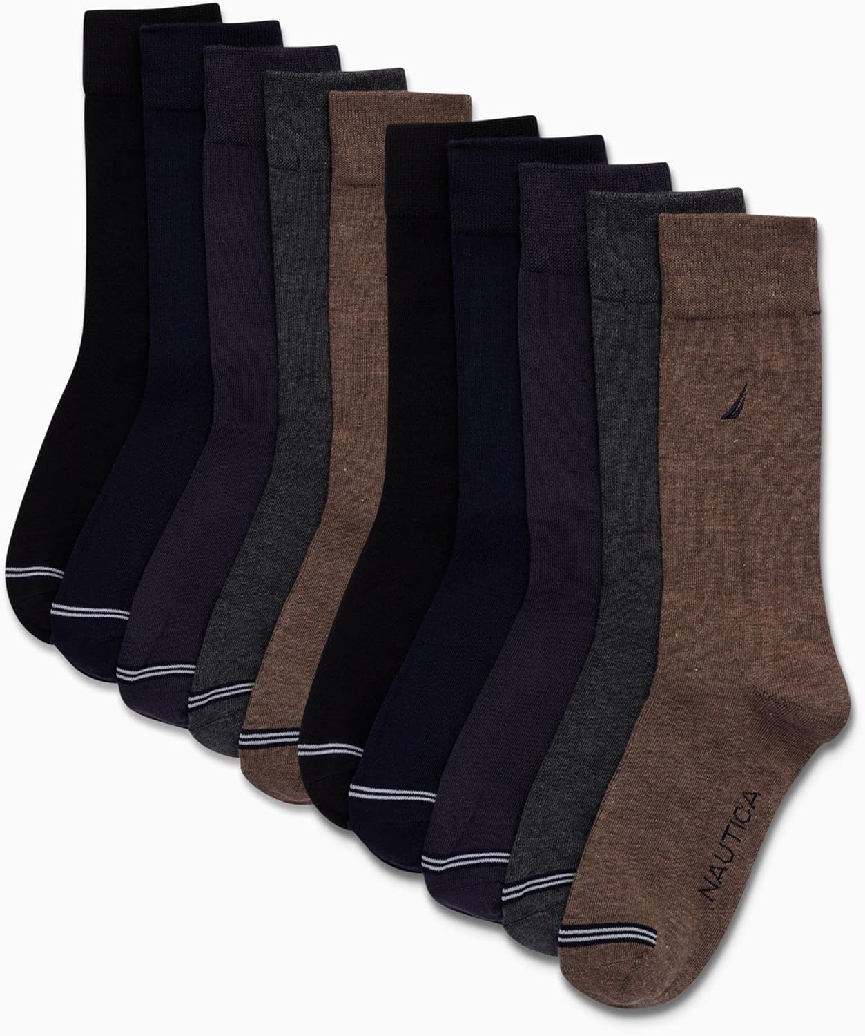image:imageNautica Mens Dress Socks 10 Pack Breathable Stretch CrewLength Work Socks for Men for Business Formal Wear Sizes 6125Assorted