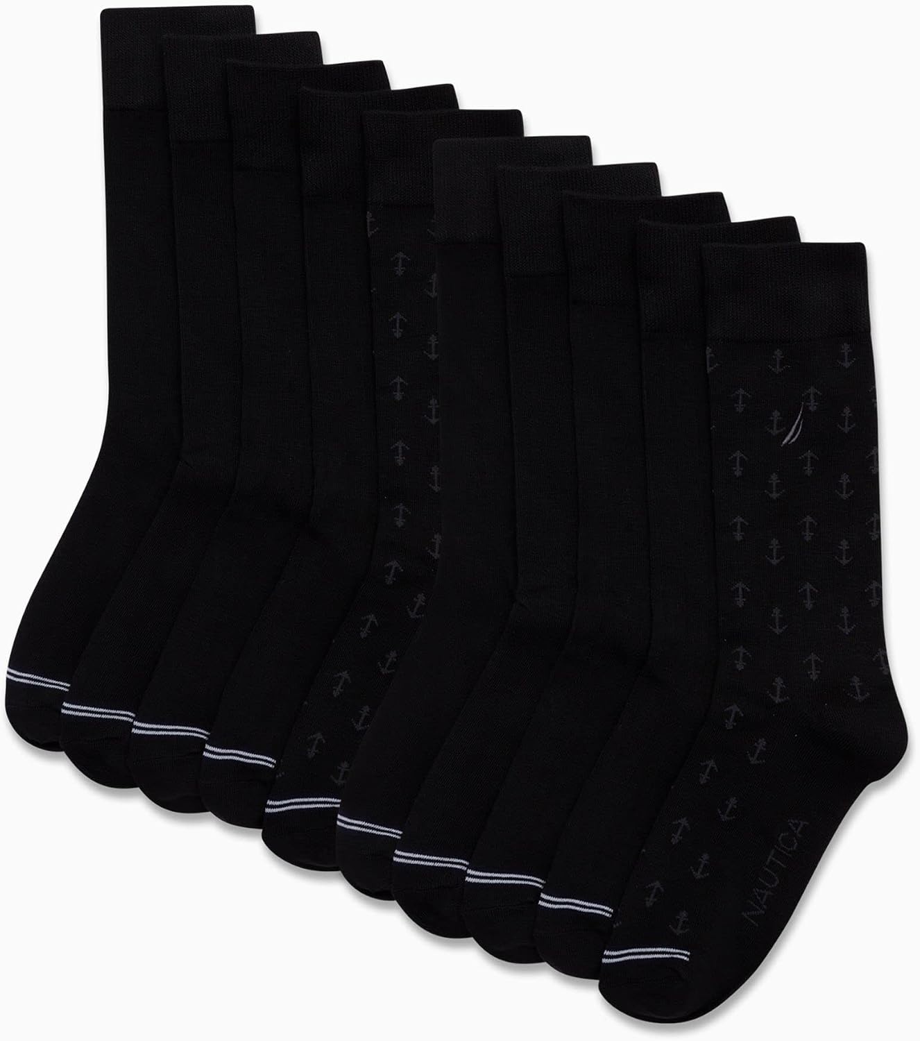 image:imageNautica Mens Dress Socks 10 Pack Breathable Stretch CrewLength Work Socks for Men for Business Formal Wear Sizes 6125Black Logo
