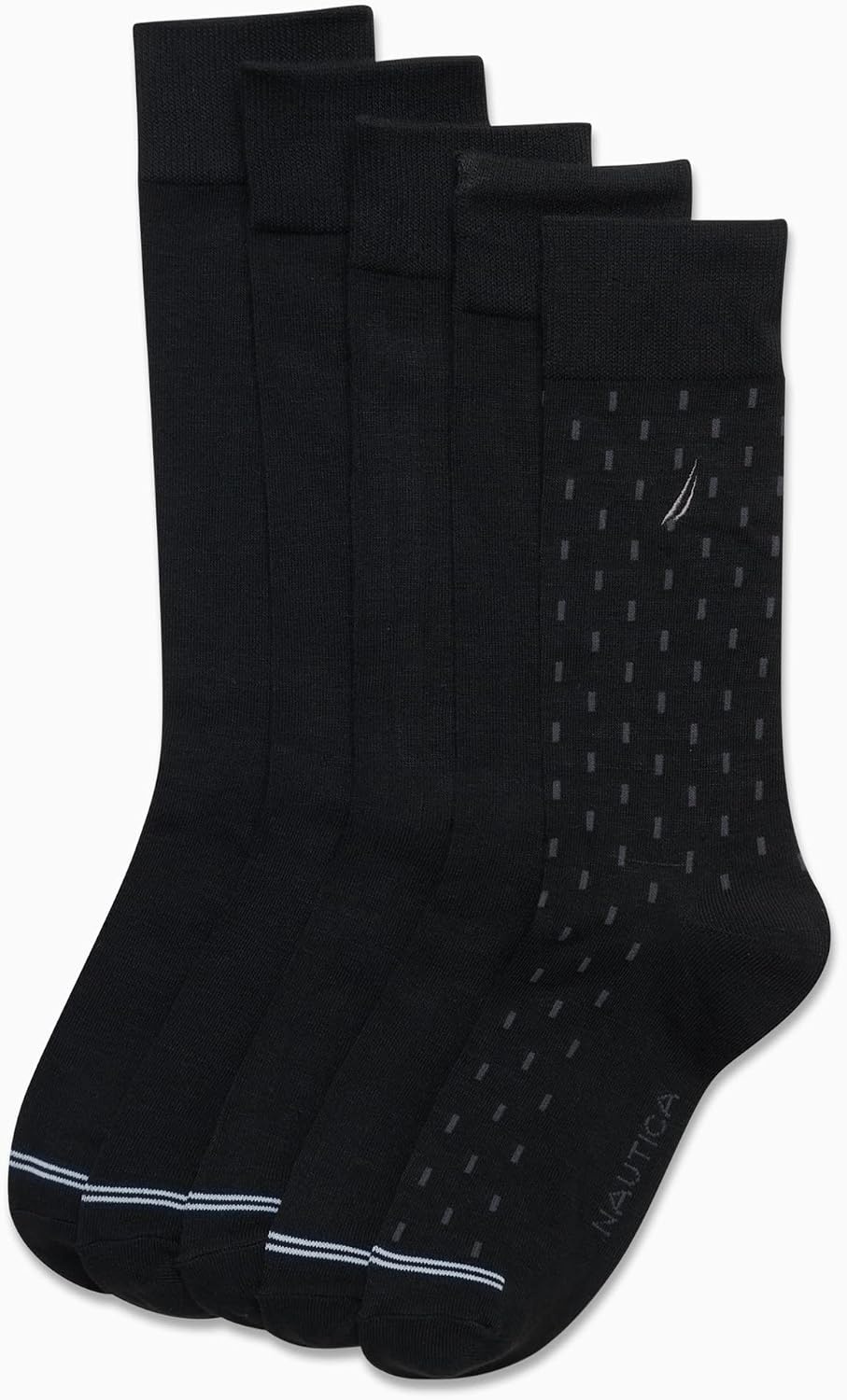 image:imageNautica Mens Dress Socks 5 Pack Breathable Comfort Stretch CrewLength Work Socks for Men for Business Formal Wear 6125Black Linear Fade