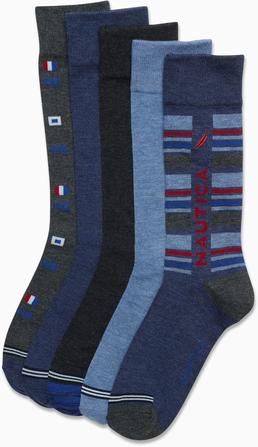 image:imageNautica Mens Dress Socks 5 Pack Breathable Comfort Stretch CrewLength Work Socks for Men for Business Formal Wear 6125Blue Multi Print