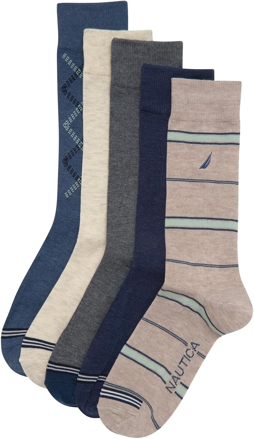 image:imageNautica Mens Dress Socks 5 Pack Breathable Comfort Stretch CrewLength Work Socks for Men for Business Formal Wear 6125BlueTan