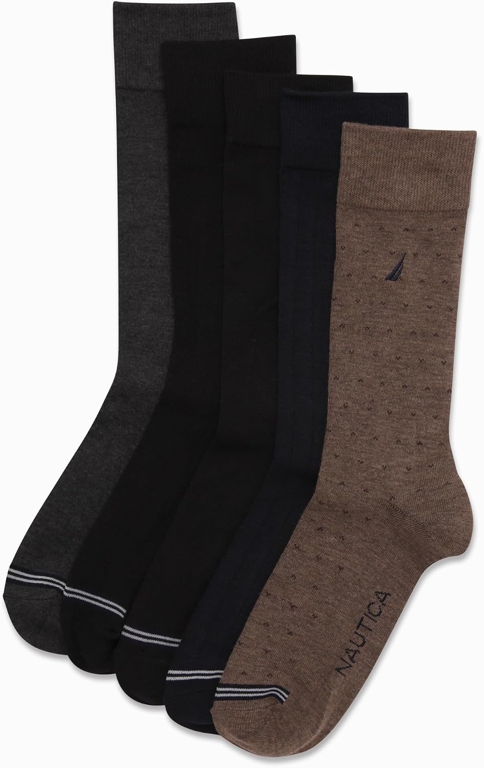 image:imageNautica Mens Dress Socks 5 Pack Breathable Comfort Stretch CrewLength Work Socks for Men for Business Formal Wear 6125Brown Multi