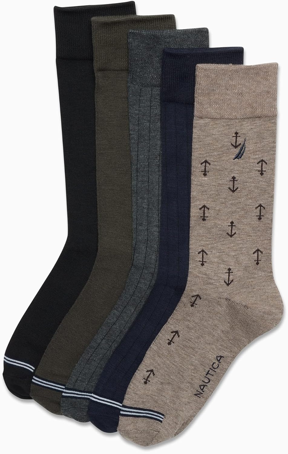 image:imageNautica Mens Dress Socks 5 Pack Breathable Comfort Stretch CrewLength Work Socks for Men for Business Formal Wear 6125BrownBlueBlack