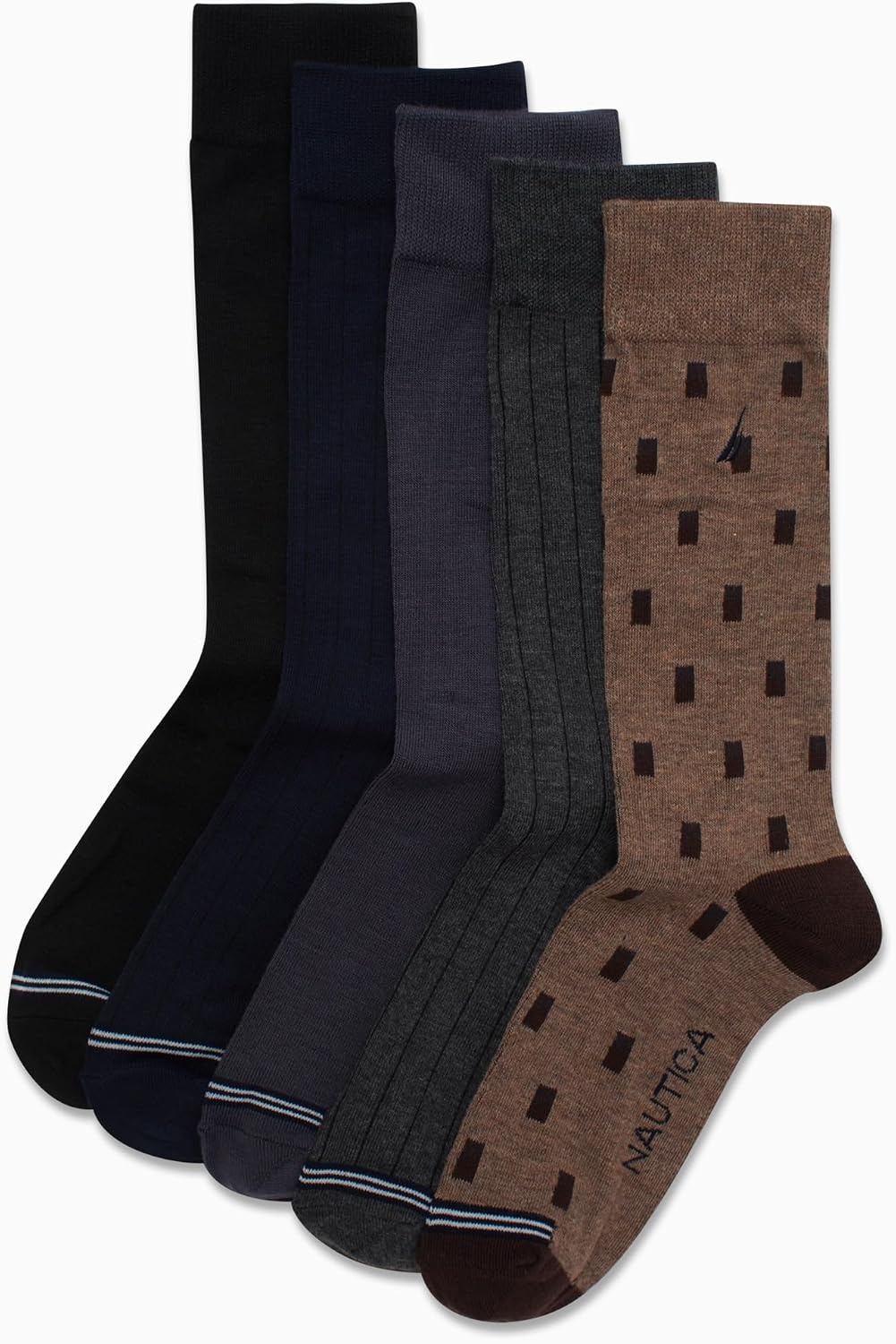 image:imageNautica Mens Dress Socks 5 Pack Breathable Comfort Stretch CrewLength Work Socks for Men for Business Formal Wear 6125BrownGrey Assorted